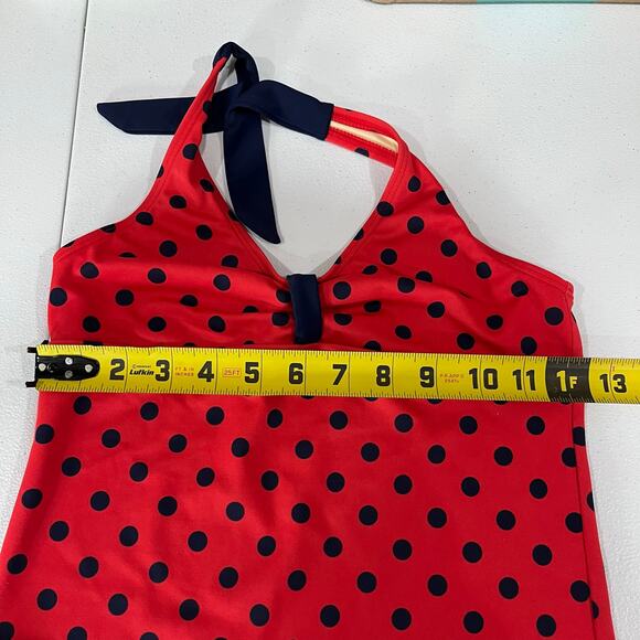 Lands End Red Navy Polka Dot Halter Tankini Swim Top Girls Size 10 - Picture 4 of 5